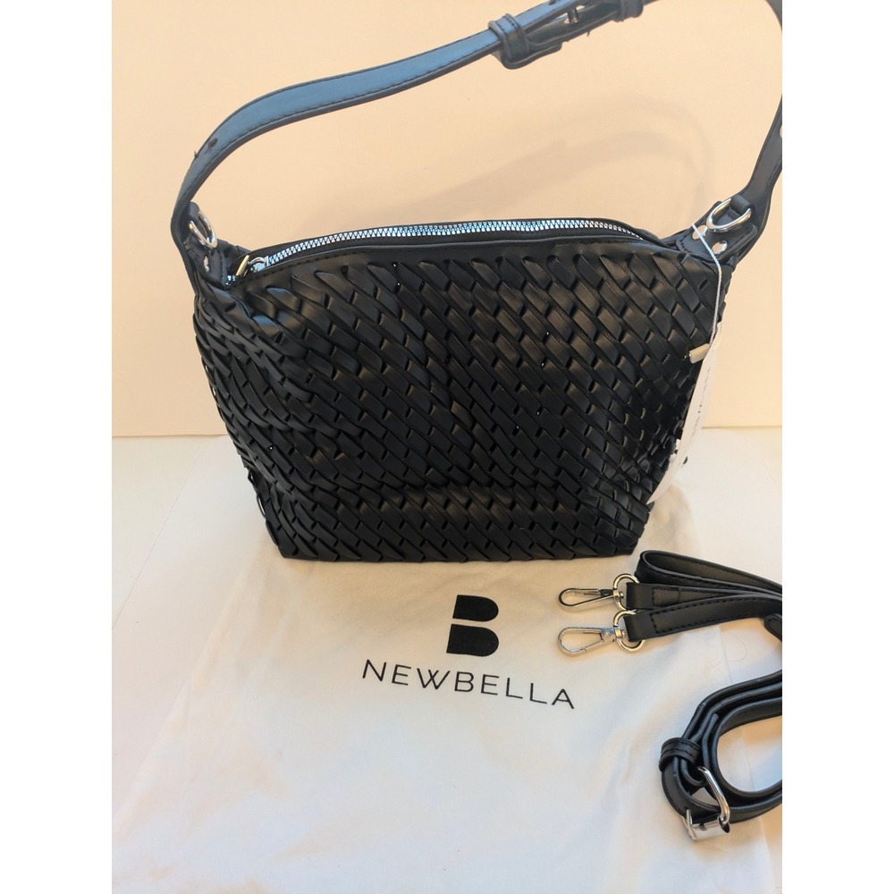 NEWBELLA‎ Black Woven Faux Leather Shoulder Handbag Crossbody Strap Included